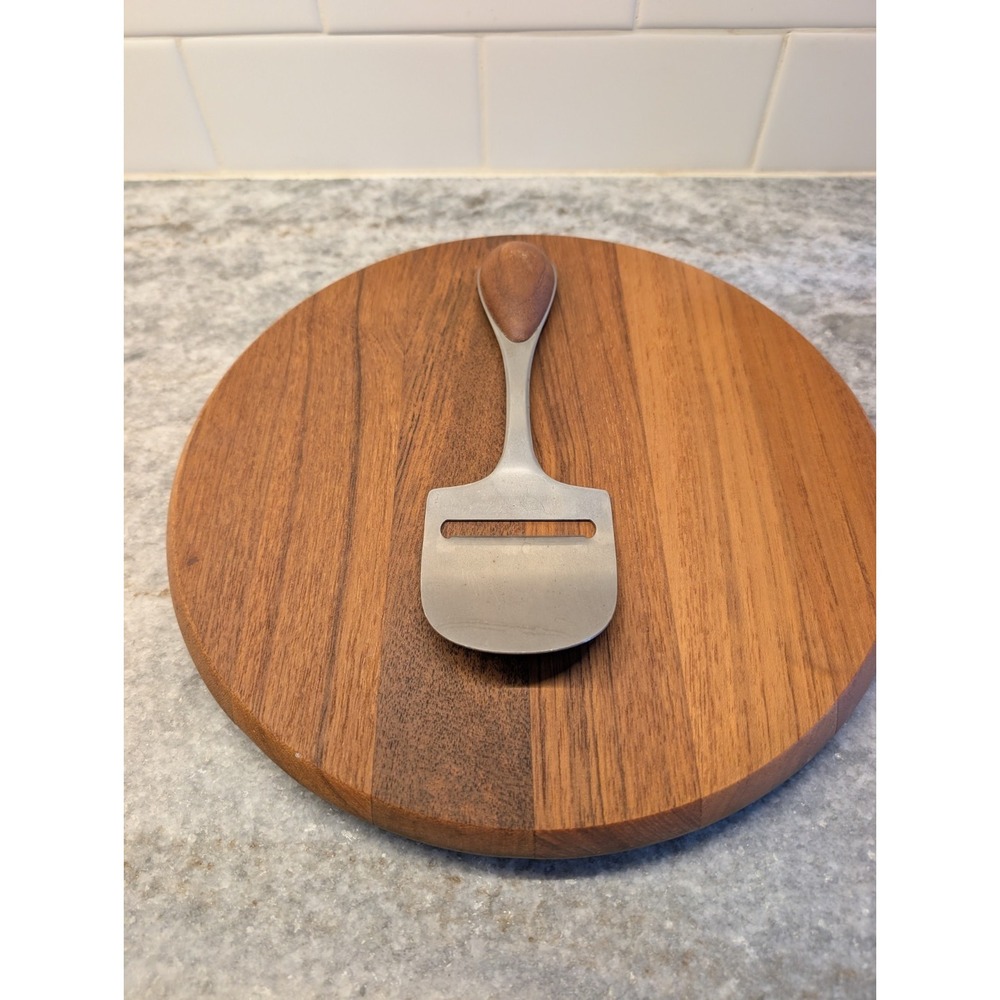 Dansk Teak Wood 11" Round Cheese Board w/Stainless & Teak Cheese Plane Tool